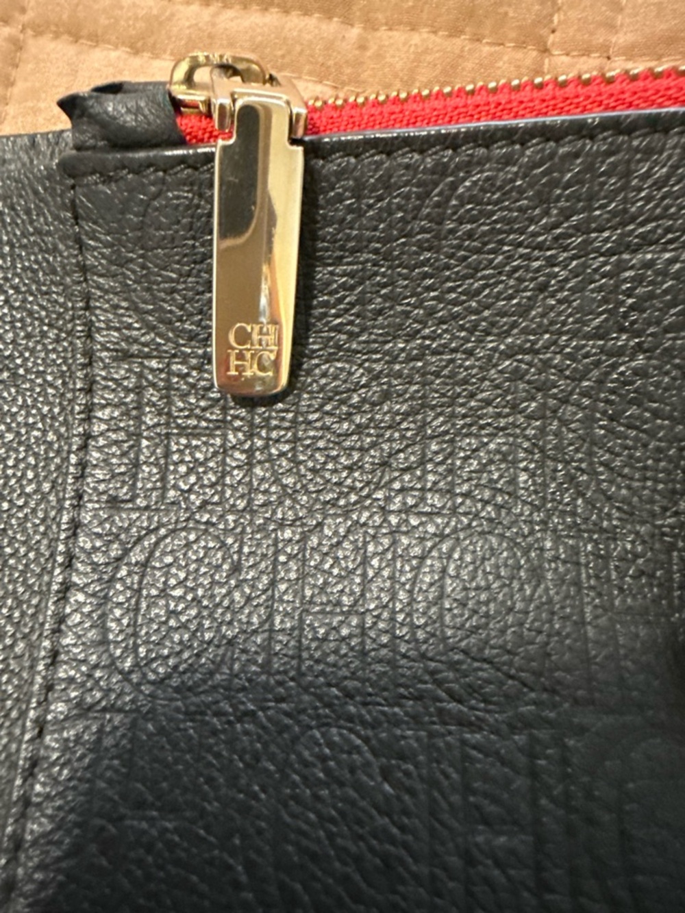 Carolina Herrera Black Tote with Red-Trim Handles - Picture 3 of 11